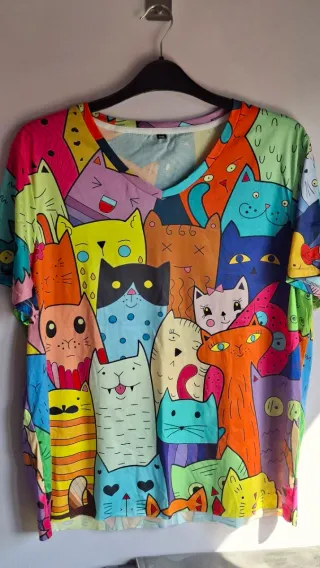 Camiseta Mujer Gatos Multicolor Talla 2XL