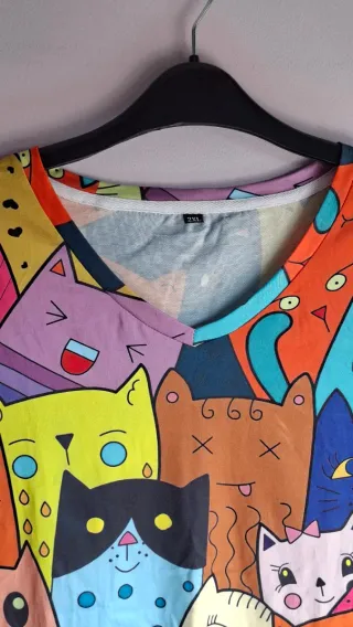 Camiseta Mujer Gatos Multicolor Talla 2XL