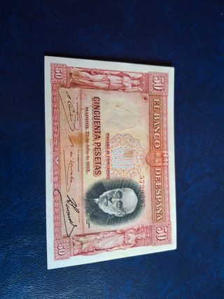 Billete 50 Pesetas1935 rara variante de color rojo
