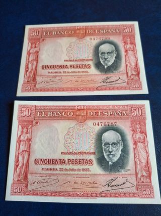 Pareja correlativa billetes 50 1935 variante color