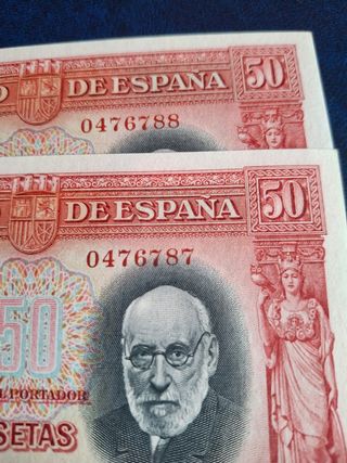 Pareja correlativa billetes 50 1935 variante color