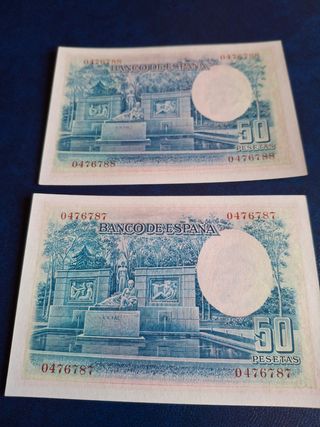 Pareja correlativa billetes 50 1935 variante color