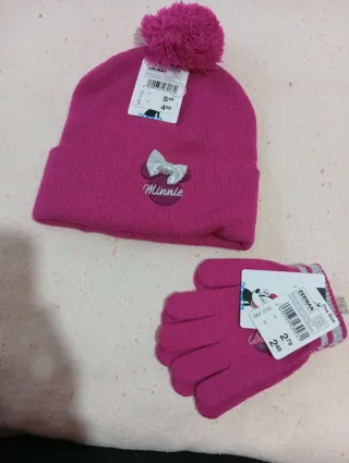 Conjunto Gorro y Manoplas Minnie Rosa