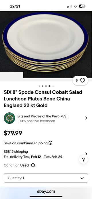 Vajilla Spode Inglesa Azul/Dorado Porcelana