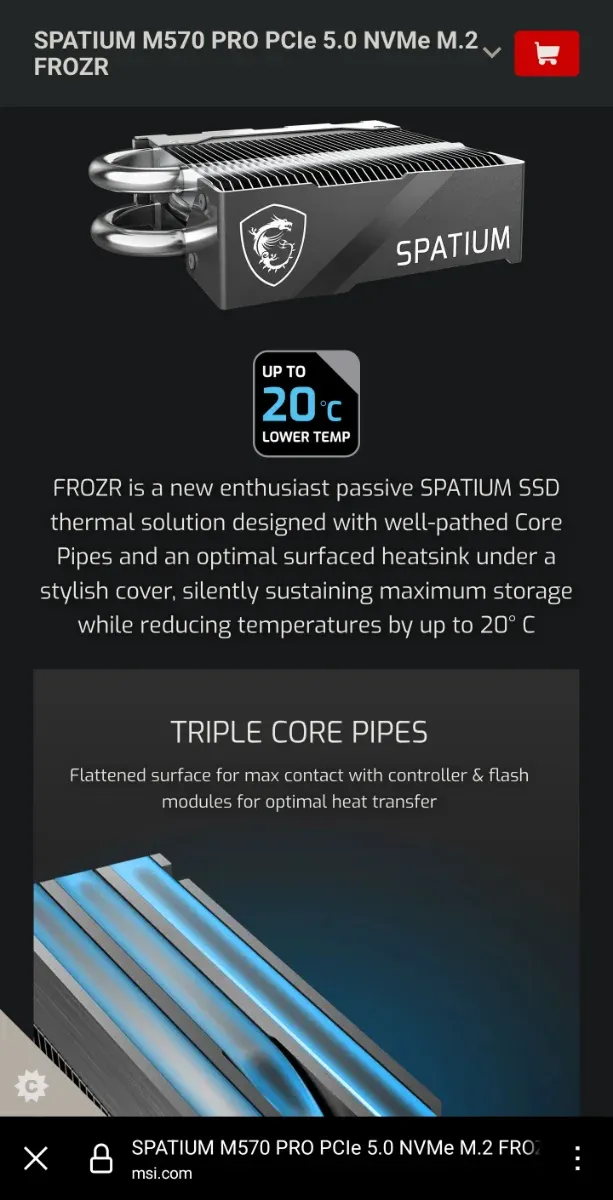 Nuevo 2TB Gen5 Nvme M.2 MSI SPATIUM PRO FROZR afbeelding 2
