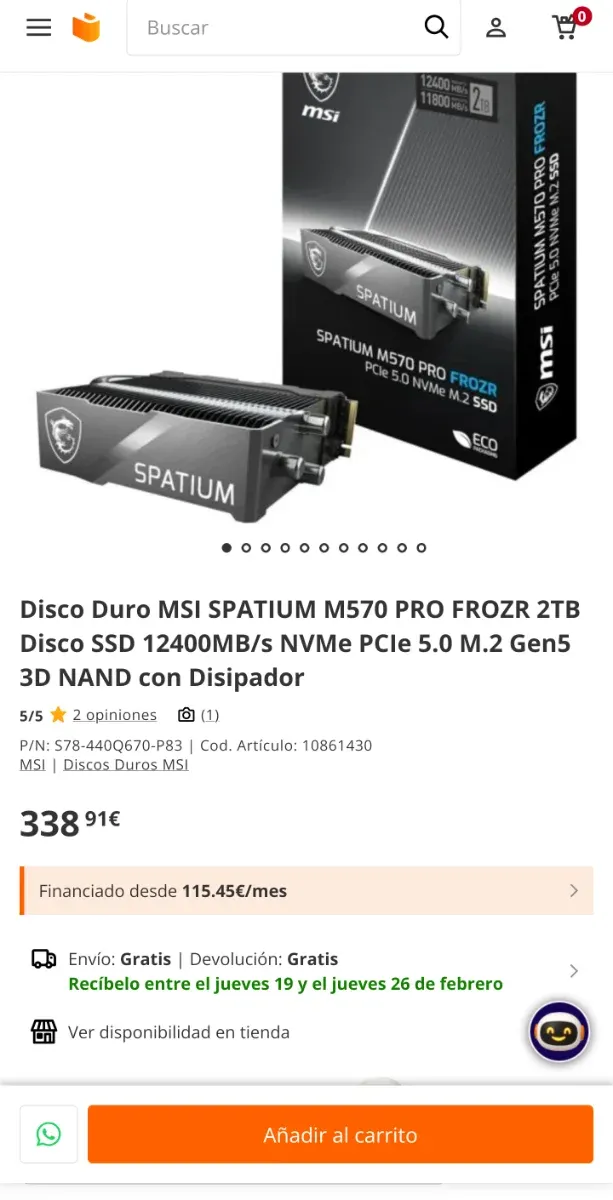 Nuevo 2TB Gen5 Nvme M.2 MSI SPATIUM PRO FROZR afbeelding 8