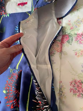 Vestido fiesta satén floral azul talla M