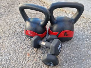 2 Mancuernas 2kg y 2 Pesa Rsa kettlebell 4kg y 6kg