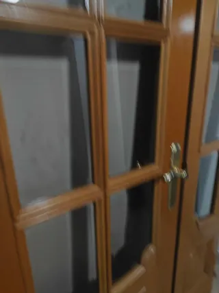 Puerta de salón maciza de madera con cristal