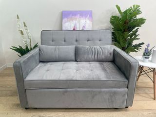 Sofá Cama 2 Plazas Gris Terciopelo