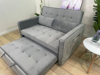Sofá Cama 2 Plazas Gris Terciopelo