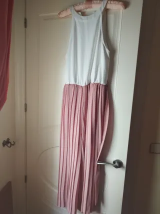 Mono pantalón blanco y rosa plisado