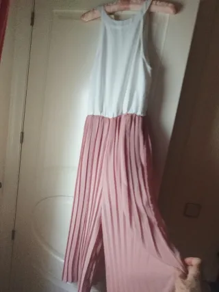Mono pantalón blanco y rosa plisado