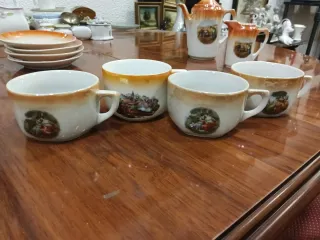Juego de café porcelana naranja y blanco