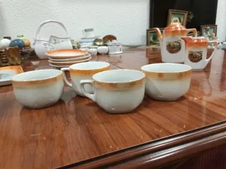 Juego de café porcelana naranja y blanco