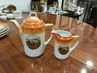 Juego de café porcelana naranja y blanco