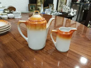 Juego de café porcelana naranja y blanco