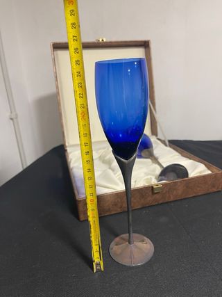 Copas Vintage Plata y Vidrio Azul con estuche