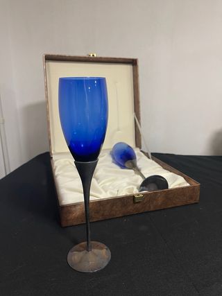 Copas Vintage Plata y Vidrio Azul con estuche