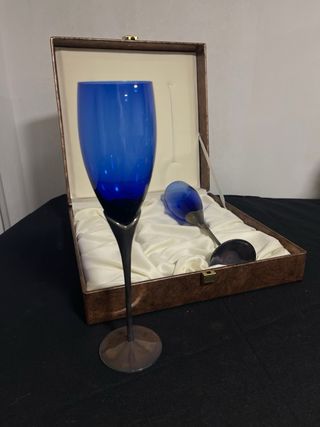 Copas Vintage Plata y Vidrio Azul con estuche
