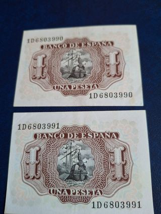 2 Billetes correlativos 1 Peseta Banco de España
