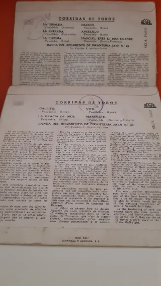 Disco Vinilo Pasodobles Corridas de Toros