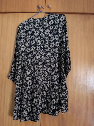 Vestido Zara Estampado Flores Beige Negro XL