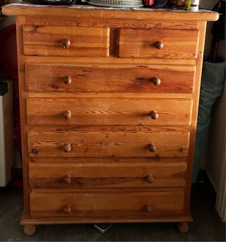 Cómoda de pino natural 7 cajones