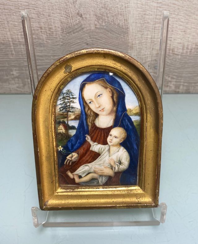 Cuadro antiguo miniatura Virgen y Niño
