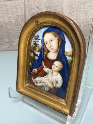 Cuadro antiguo miniatura Virgen y Niño