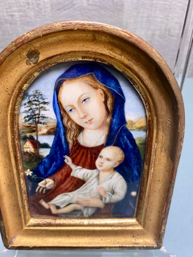 Cuadro antiguo miniatura Virgen y Niño