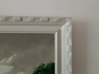 Cuadro al óleo paisaje pueblo, artista M Fernández
