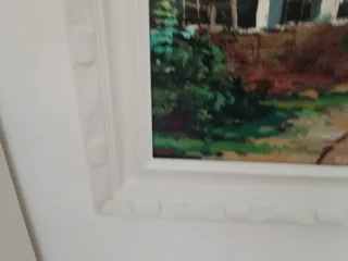 Cuadro al óleo paisaje pueblo, artista M Fernández