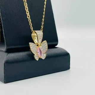 Colgante Mariposa Pequeña 18K con Piedra Rosa
