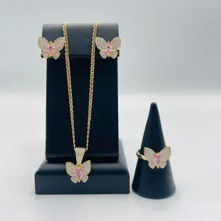 Colgante Mariposa Pequeña 18K con Piedra Rosa