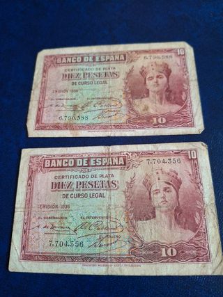2 Billetes 10 Pesetas Banco de España 1935