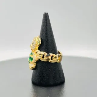 Anillo Oso Circonitas Verde 18K