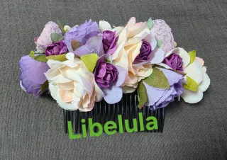 Peineta Huertana Flores Beige y Morado