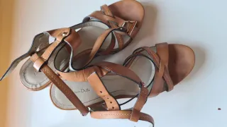 Sandalias Cuña Piel Massimo Dutti Marrón