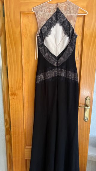 Vestido de fiesta encaje beige y negro