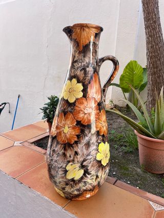 Jarrón cerámica vintage de 71 cm. Pintada a Mano