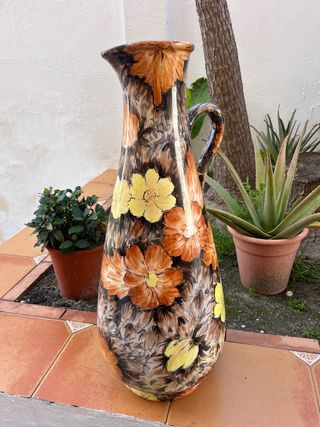 Jarrón cerámica vintage de 71 cm. Pintada a Mano