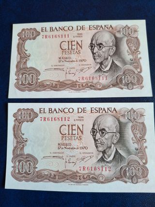 Pareja correlativa de billetes 100 pesetas España