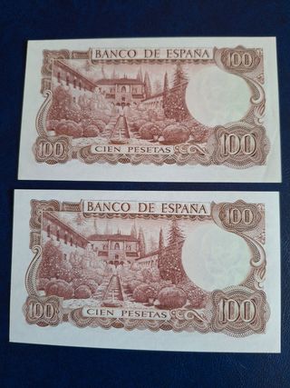 Pareja correlativa de billetes 100 pesetas España