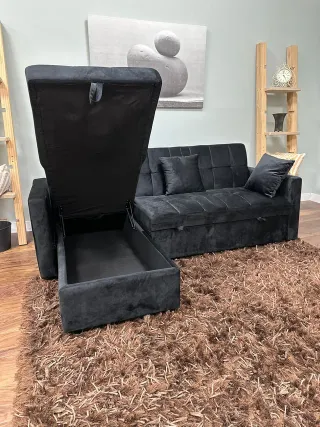 Divano letto in velluto nero - consegna gratuita
