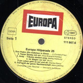 Vinilo Europa Hitparade 25 Orchester Udo Reichel