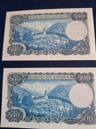 Pareja de billetes 500 pesetas 1971 correlativos