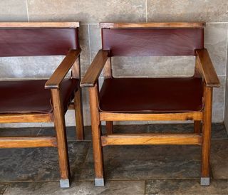 4 Sillones Vintage Madera y Cuero