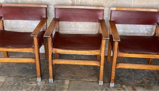 4 Sillones Vintage Madera y Cuero