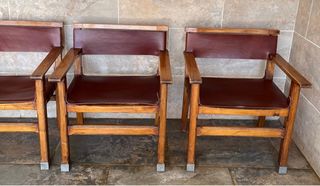 4 Sillones Vintage Madera y Cuero